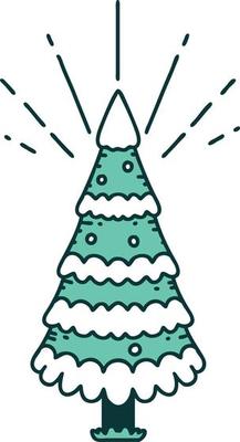 illustration of a traditional tattoo style snow covered pine tree
