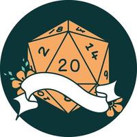 icon of natural twenty D20 dice roll vector