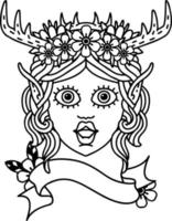 Black and White Tattoo linework Style elf druid character face vector