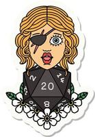 sticker of a human rogue with natural twenty dice roll vector