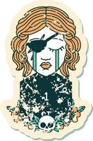 grunge sticker of a crying human rogue with natural one d20 roll vector