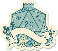 Retro Tattoo Style natural twenty D20 dice roll vector