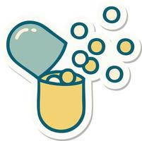 sticker of a burst open medical capsule pill vector