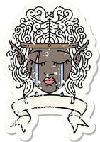 Retro Tattoo Style crying elf barbarian character face with banner vector