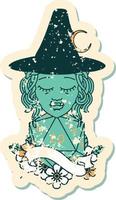 Retro Tattoo Style half orc witch character with natural twenty dice roll vector