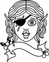 Black and White Tattoo linework Style elf rogue character face vector