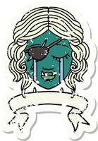 Retro Tattoo Style crying orc rogue character face vector