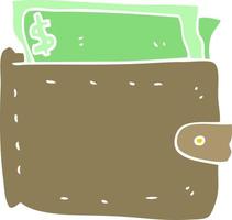 flat color illustration of wallet full of money vector