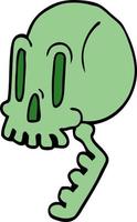 caricatura, garabato, verde, cráneo vector