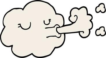 cartoon doodle cloud blowing a gale vector