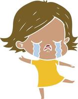 flat color style cartoon girl crying vector