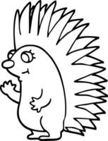 line drawing cartoon spiky hedgehog vector