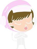 flat color style cartoon pretty astronaut girl vector