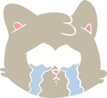 crying flat color style cartoon cat face vector