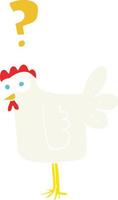 flat color illustration of confused chicken vector