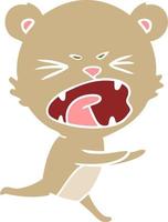 angry flat color style cartoon bear shouting vector