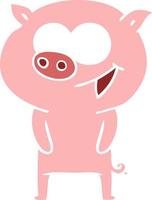 cheerful pig flat color style cartoon vector