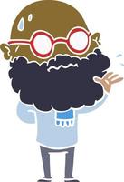 hombre preocupado de dibujos animados de estilo de color plano con barba y gafas vector