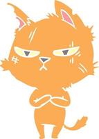 tough flat color style cartoon cat vector