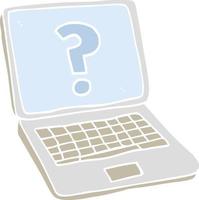 flat color illustration of laptop computer with question mark vector