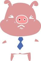 flat color style cartoon angry pig in shirt and tie vector