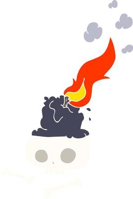 flat color illustration of burning candle on skull