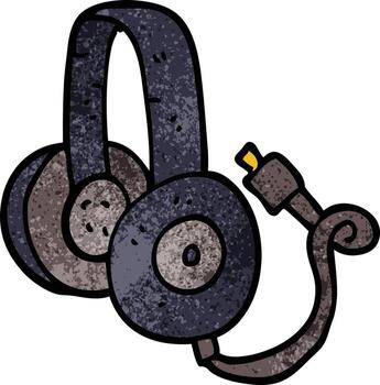 cartoon doodle headphones with wire vector