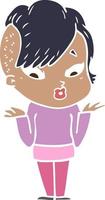 flat color style cartoon surprised girl shrugging vector