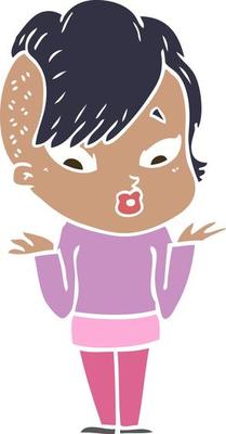 flat color style cartoon surprised girl shrugging