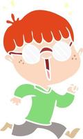 flat color style cartoon running boy wearing spectacles vector