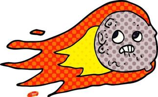 cartoon doodle flaming asteroid vector