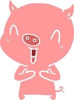 happy flat color style cartoon pig vector