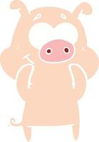 happy flat color style cartoon pig vector