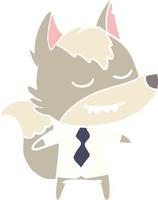 friendly flat color style cartoon boss wolf vector