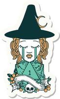 crying human witch with natural D20 roll sticker vector