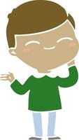 flat color style cartoon shy smiling boy vector