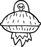 line drawing cartoon alien spaceship vector