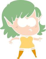 flat color style cartoon shocked elf girl vector