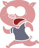 flat color style cartoon pig running away vector