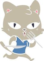 flat color style cartoon hungry cat vector