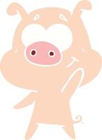 happy flat color style cartoon pig vector