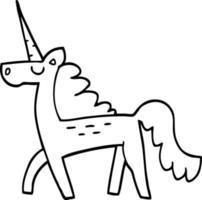 unicornio mágico de dibujos animados de dibujo lineal vector