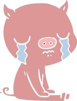 flat color style cartoon pig crying vector