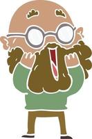 flat color style cartoon amazed man with beard vector