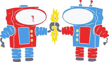 flat color style cartoon robots connecting vector