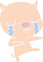 flat color style cartoon pig crying vector