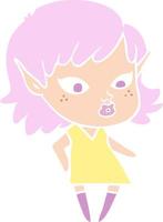 pretty flat color style cartoon elf girl vector