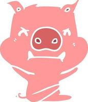 angry flat color style cartoon pig throwing tantrum vector