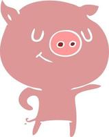happy flat color style cartoon pig vector