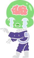 flat color style cartoon big brain alien crying and pointing vector